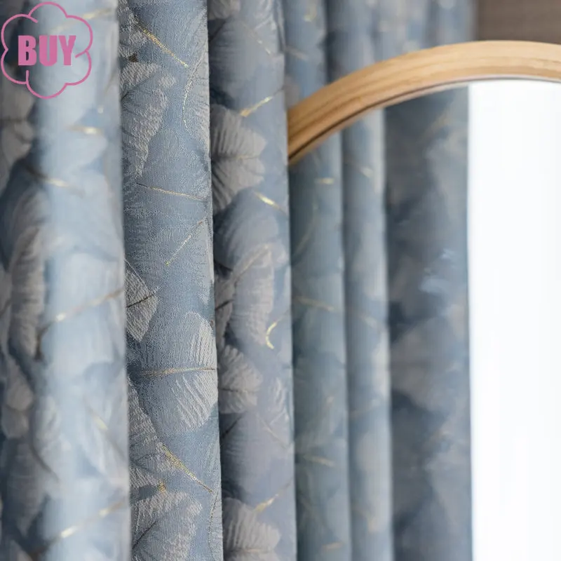 

American Style Curtains for Living Dining Room Bedroom Custom Modern Luxury High Precision Yarn-dyed Gold Jacquard Light Blue