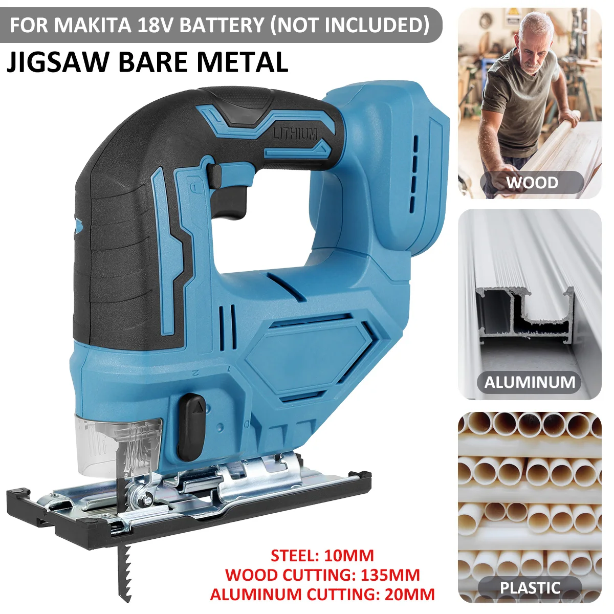 Cordless Jigsaw 18V 300W Electric Jigsaw With 3 Gear Blades Cutting Adjustable 0-45º Cutting Degree 3000rpm/min Jigsaw Bare Tool