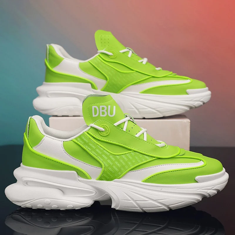 

Fashion Green Platform Sneakers Men Street Designer Athletic Shoe Breathable Men's Chunky Sneakers Thick Sole Male Running Shoes