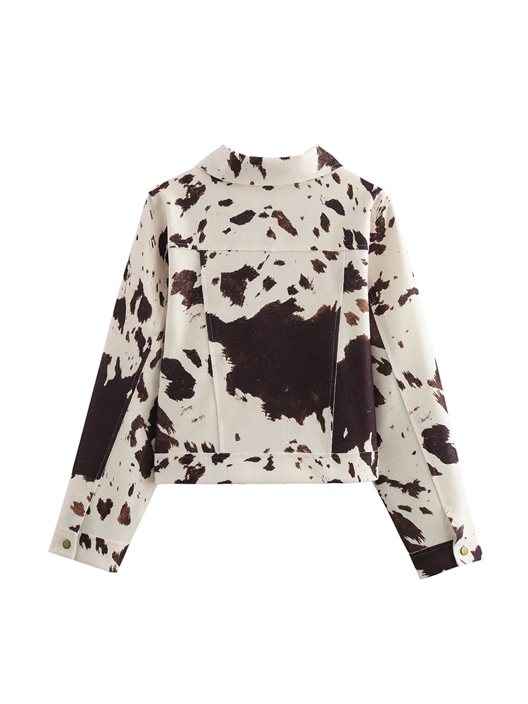 Новинка 2024 осенне-зимняя женская куртка с животным принтом модная лацканами