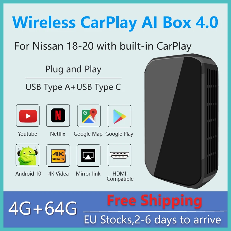 

Android 10 CarPlay AI Box CAR MULTIMEDIA PLAYER S21 4GB+64GB Apple Carplay Android Auto Tv Box for Nissan