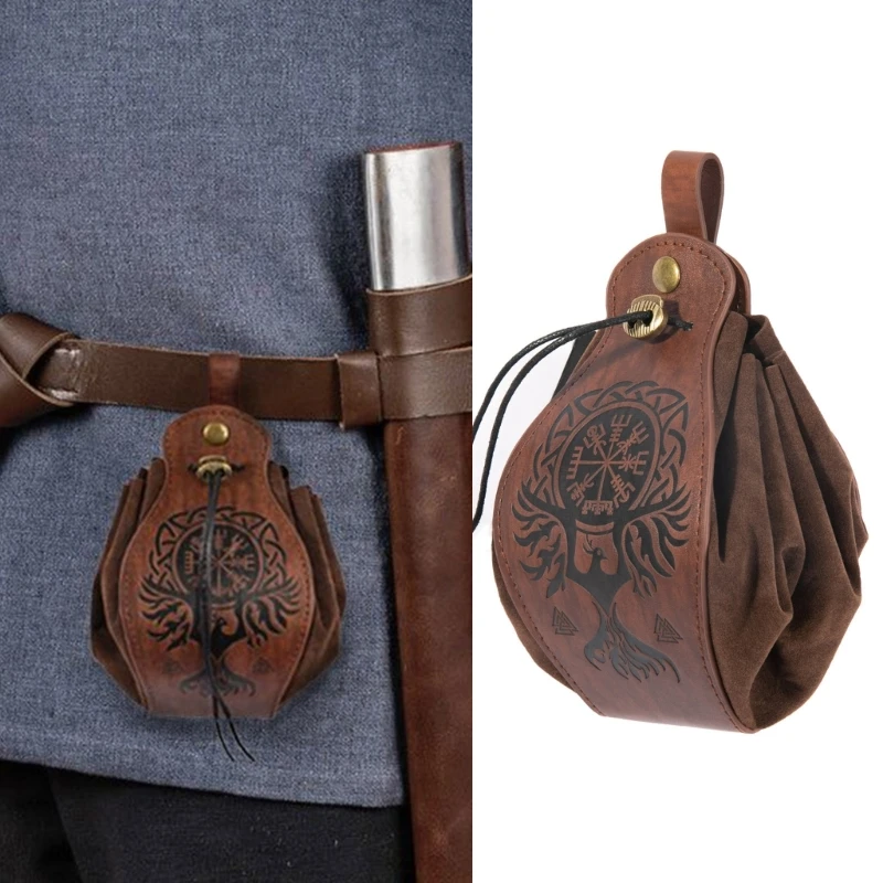 

Vintage PU Bag Portable Waist Bag Coin Purse Drawstring Slingshots Pouches
