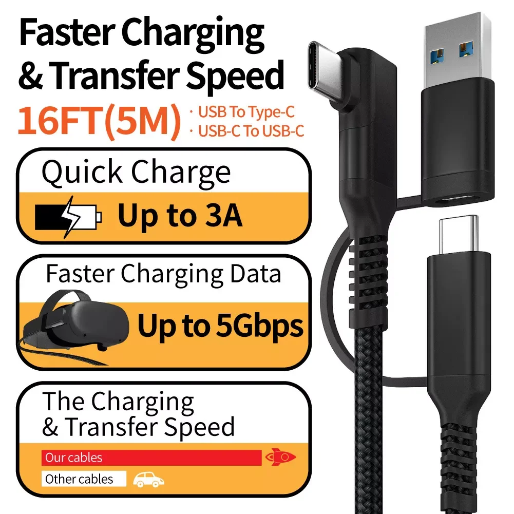 

For Oculus Quest 2 Link Cable USB 3.1 Gen 2 Usb Type C Data Transfer Quick Charge Cable 3M 5M Steam VR Type-C Accessories