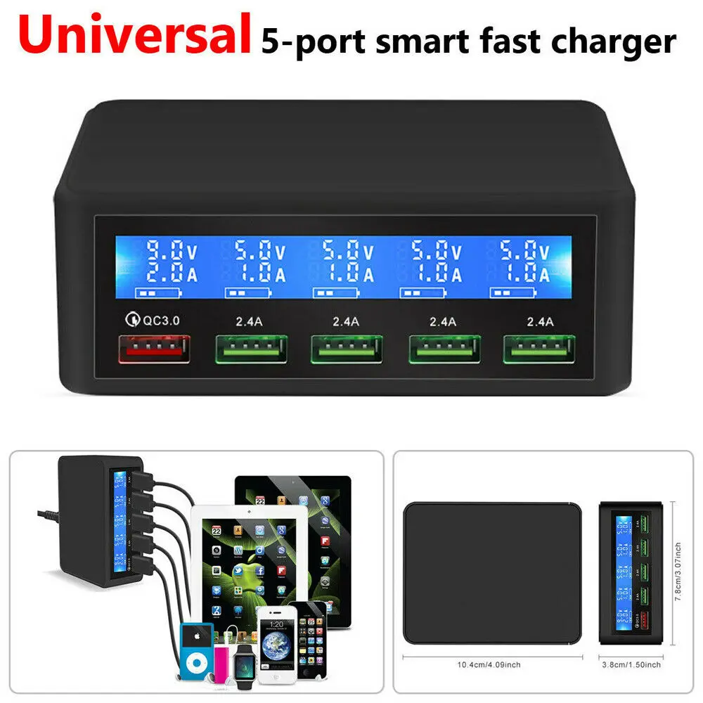

40W 6 Ports USB Fast Charger Wireless Charger For iPhone Samsung Xiaomi HUAWEI QC3.0 PD Usb C Quick Charging Station