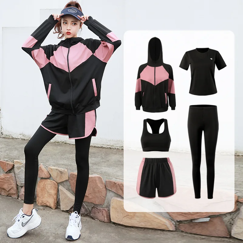 

Женская одежда для йоги, быстросохнущая элегантная одежда для фитнеса из пяти предметов в Корейском стиле, спортивный костюм для похудения во время утреннего бега, тренажерного зала