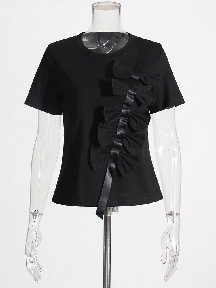 Однотонная Лоскутная Повседневная футболка ROMISS с бантом для женщин