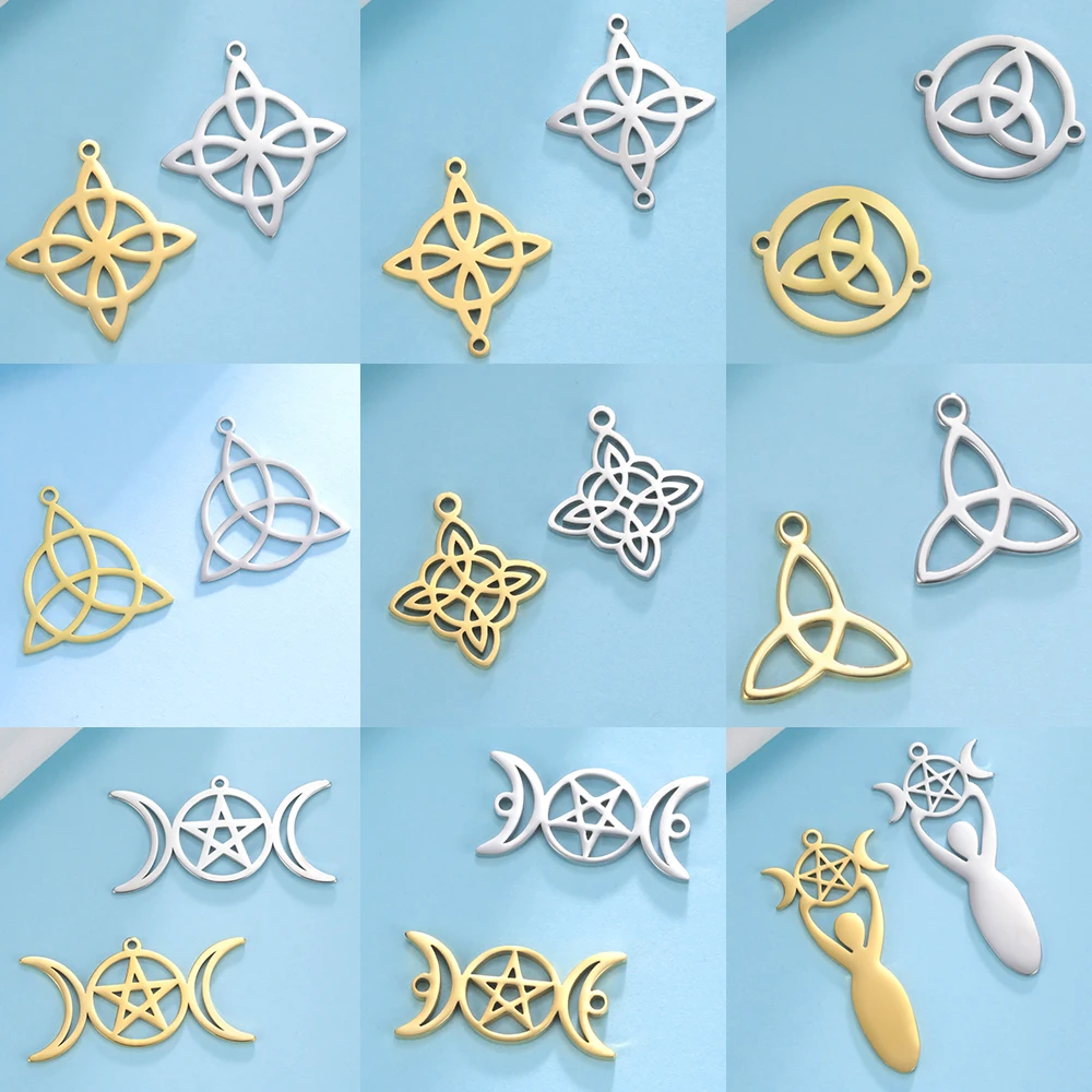 Teamer 5pcs Witch Knot Charm Vintage Celtic Knot Amulet Stainless Steel Charms for Bracelet Jewelry Making Accessories Wholesale