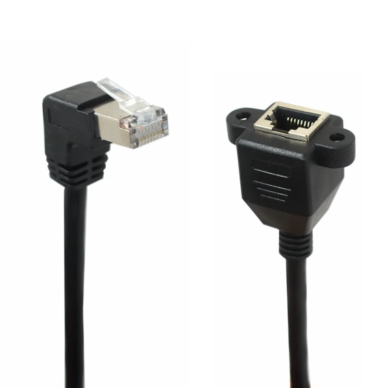 Высококачественный правый угловой удлинитель 30 см, 90 градусов, 8P8C, FTP, STP, UTP, Cat6, RJ45, с винтовым удлинителем для локальной сети Ethernet, 1 фут