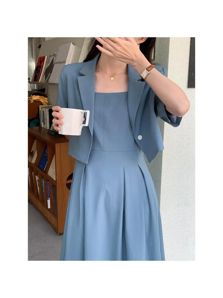 

Новинка весна-лето 2022 модное офисное длинное черное платье на бретелях во французском Корейском стиле для женщин