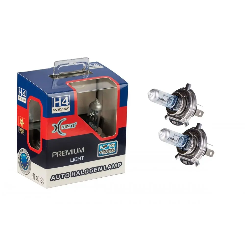 XENITE H4 PREMIUM (Яркость +100) (P43t) (12V) Упаковка 2 шт. (1007119) | Автомобили и мотоциклы