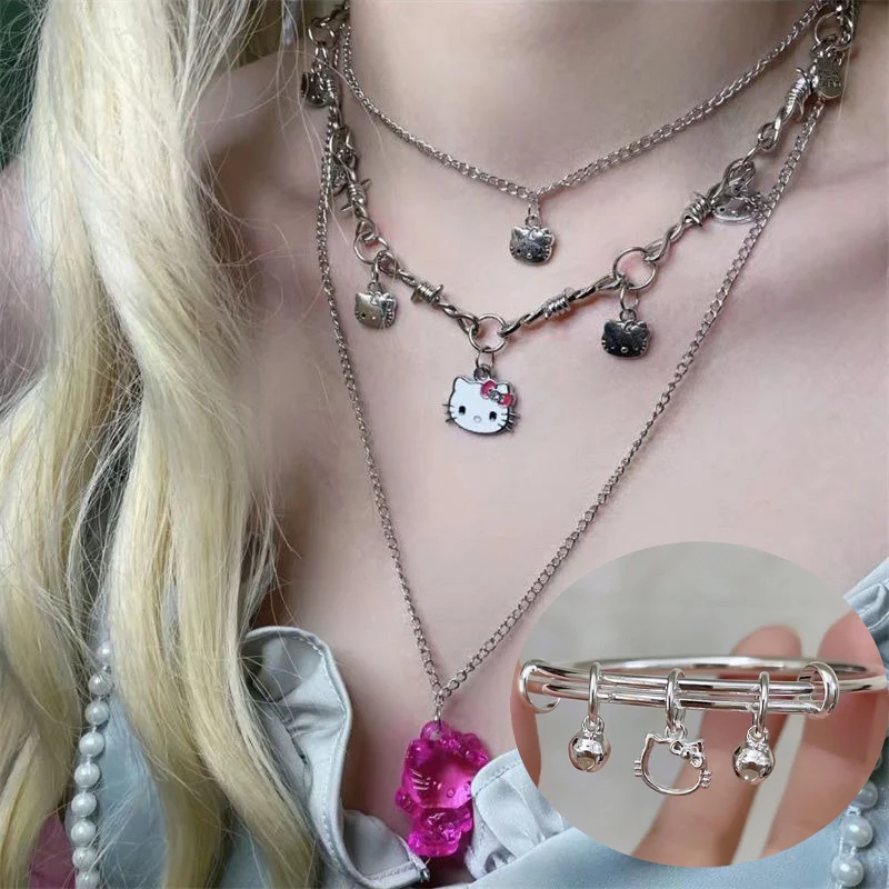 

Kawaii Sanrios Hellokittys Kuromi Cinnamoroll My Melody Bracelet Anime Cute Cartoon Necklace Ornament Sexy Y2k Clavicle Chain