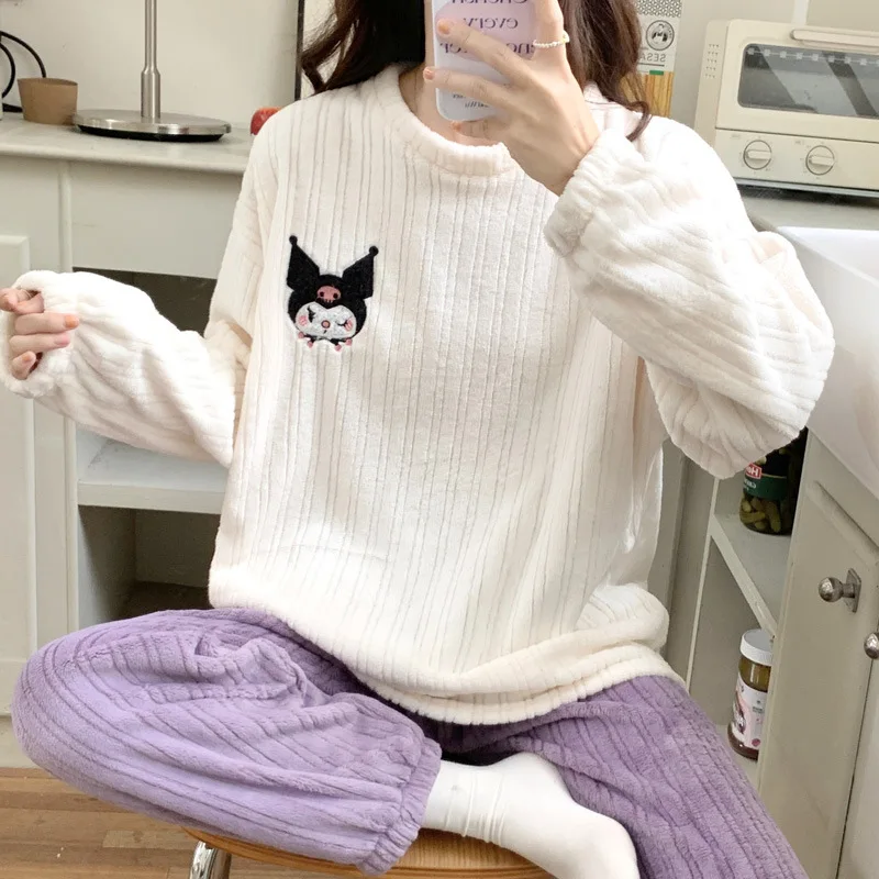 

Cute Sanrio Pajamas Kuromi Accessories Kawaii Cartoon Anime Autumn Winter Casual Warm Wearable Loungewear Sets Toy for Girl Gift