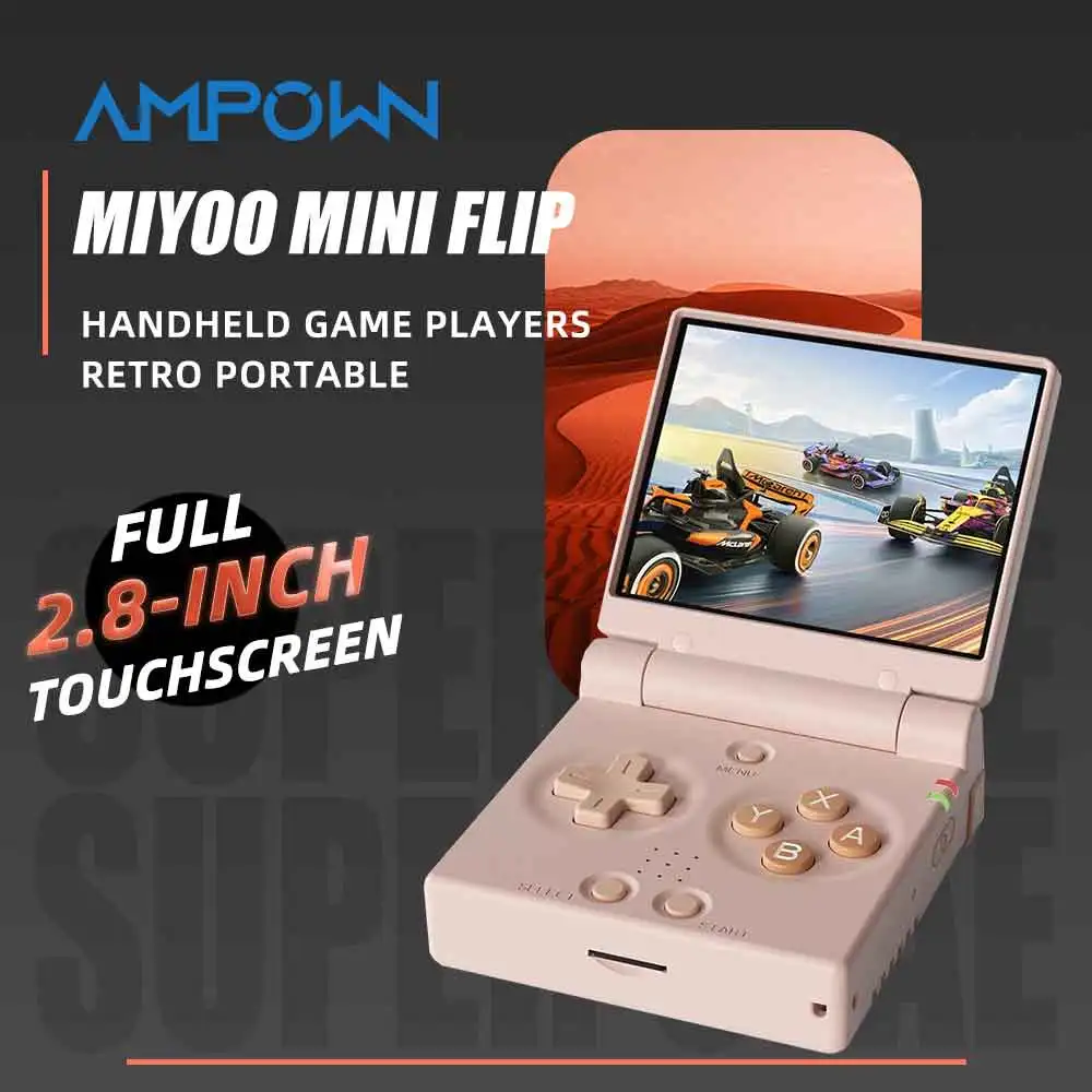 Фото Портативная игровая консоль MIYOO MINI FLIP с 2,8-дюймовым IPS-экраном, системой Linux, двумя аналоговыми стиками, в комплекте с бесплатным чехлом. В подарок. №1