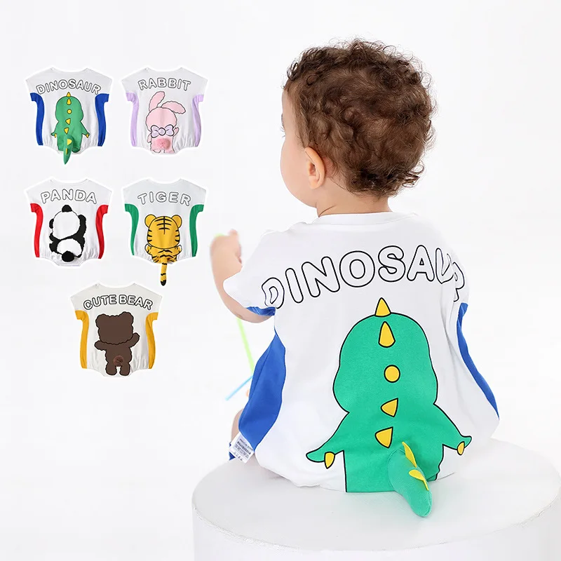 

Детский комбинезон с милым мультяшным динозавром, костюм панды, кролика для косплея, летнее боди для новорожденных мальчиков и девочек, цел...