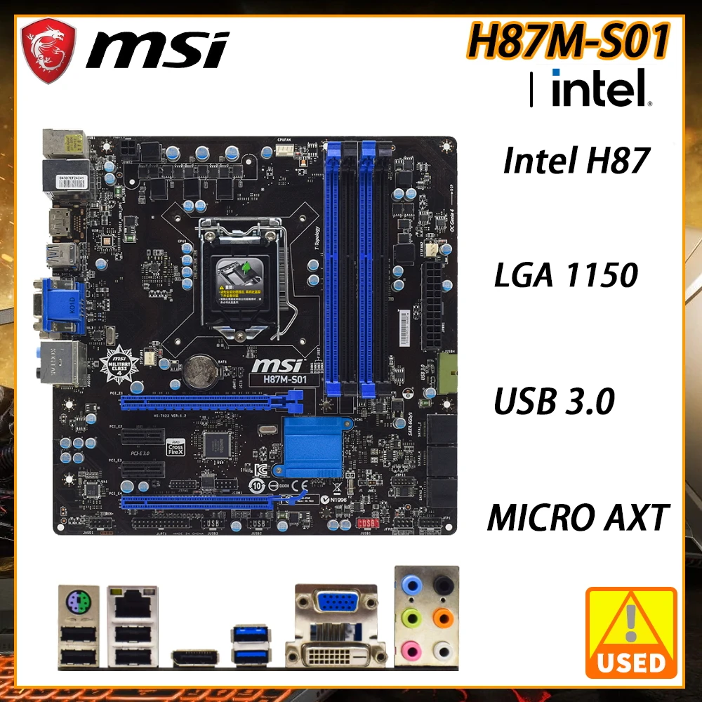 Материнская плата LGA 1150 Intel H87 материнская MSI DDR3 USB 3 0 SATA HDMI Micro ATX для процессоров Core -