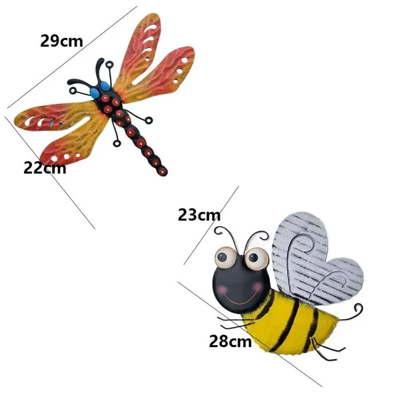 

3d Iron Decorative Pendant Colorful Outdoor Dragonfly Decoration Art Sculpture Wall Hanging Wrought Iron Bee Pendant