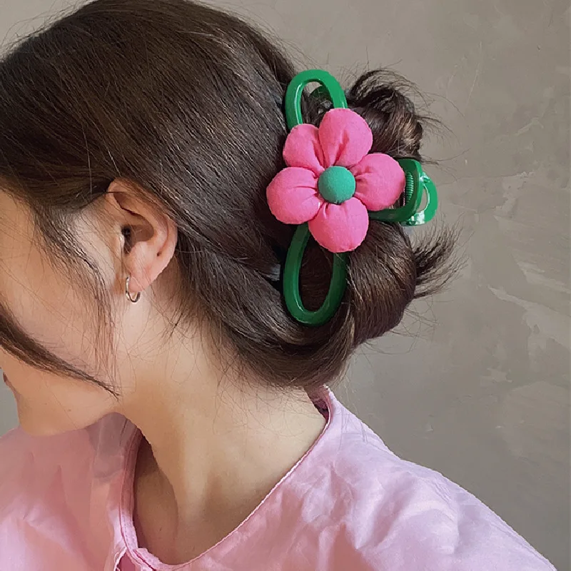 

New Rose Red Flower Hair Claw Acrylic Large Green Clip Hairpin Hairwear for Women Korean Shark Clamp Barrettes Hair Accessories