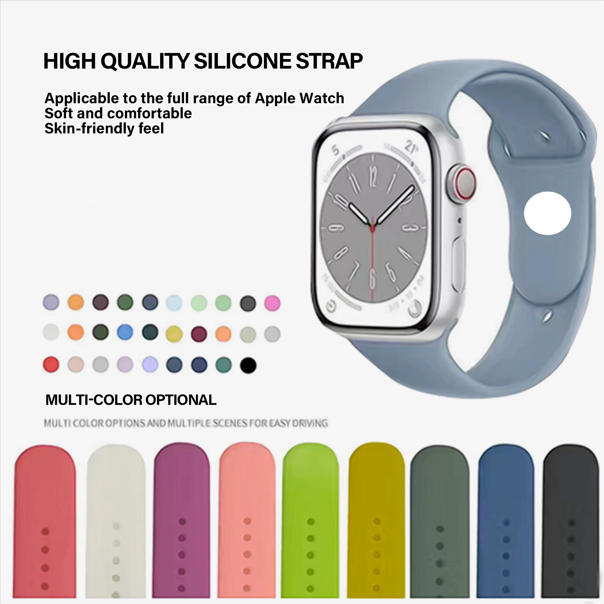 Силиконовый ремешок совместимый с Apple iWatch 6/5/Ultra S9 классический модный для