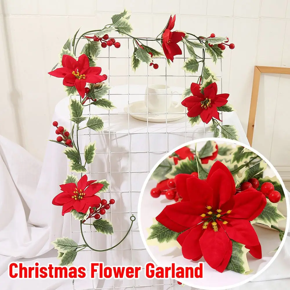 

Photo Props Xmas Tree Ornaments Christmas Flower Garland Holly Leaves Rattan Home Decoration Artificial Red Berries