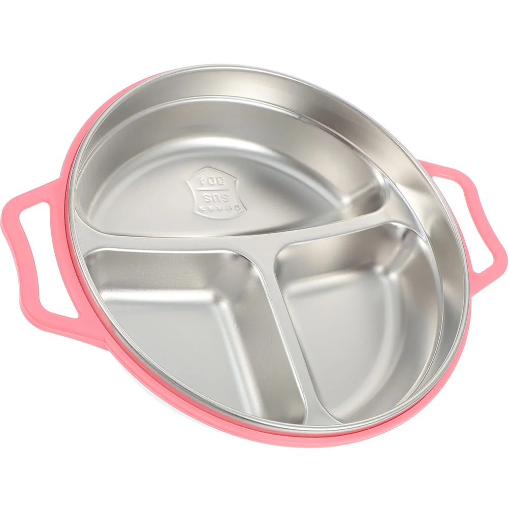 

Stainless Steel Plates Kids Divided Dinner Cutlery Tray Storage Control Diet Compartment