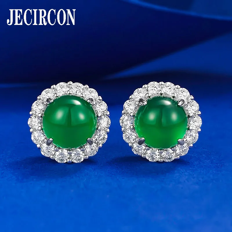 Женские серьги-гвоздики с хризопразопразой из серебра 925 пробы