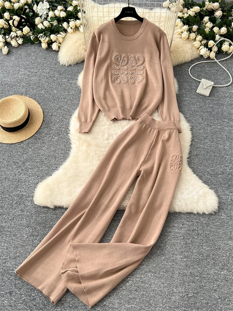 SINGREINY модные повседневные костюмы из 2 предметов с круглым вырезом и длинными