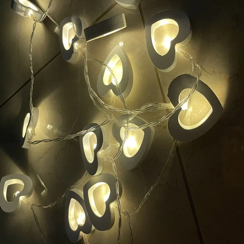 

Wood Heart Led Lights Valentine's Day LED String Light Garland Curtain Festival Bedroom Romantic Proposal Fashion Decors Luces