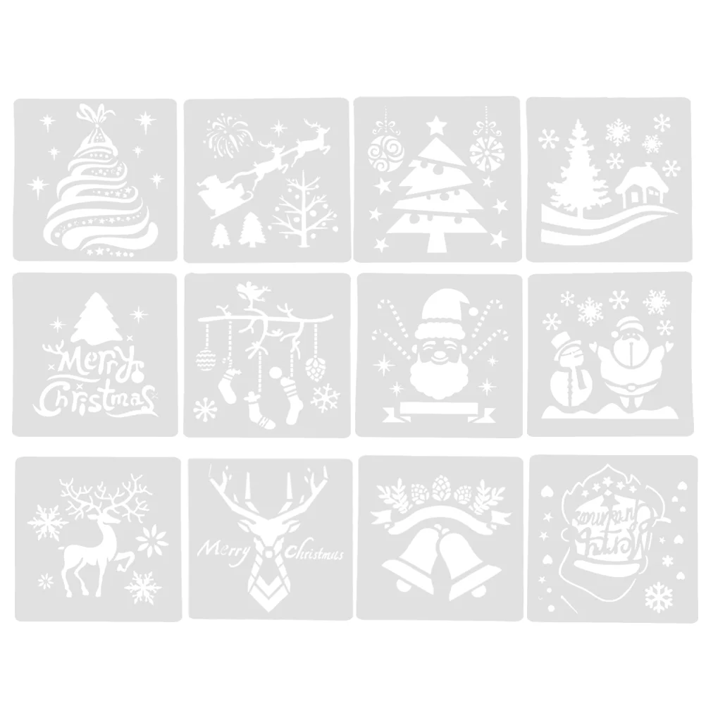 

12pcs Christmas DIY Stencils Templates Hollow Santa Elk Drawing Stencils Painting Templates Tools for Children Student DIY