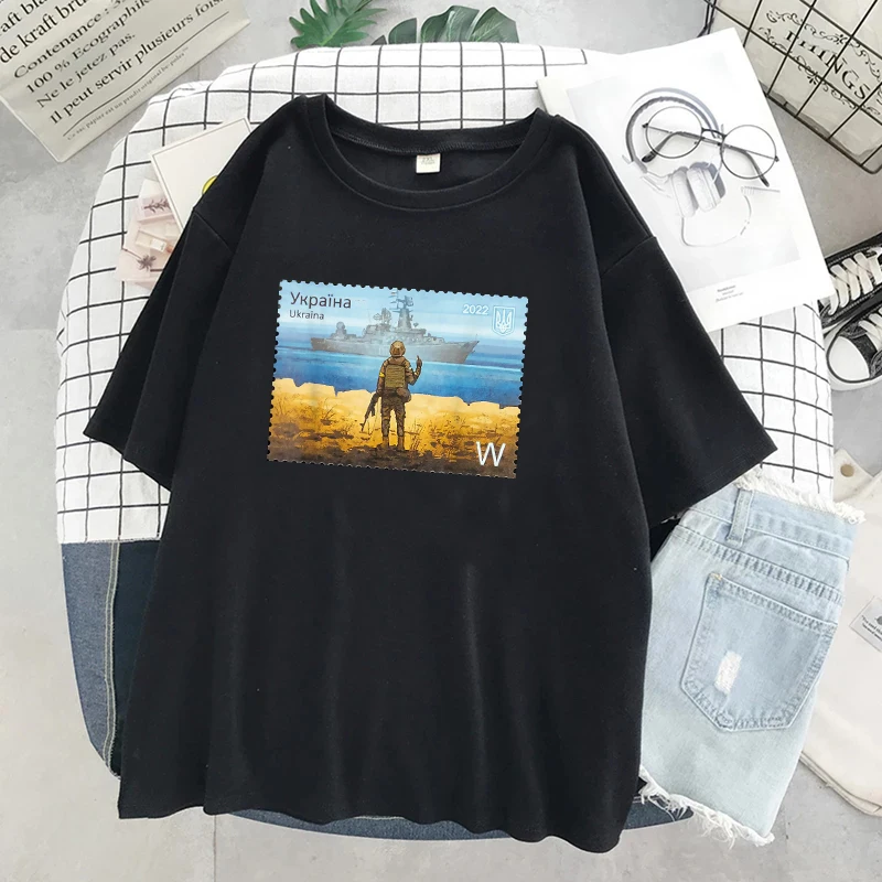 

Ukraine T Shirt Women Sunken Warship Ladies T-shirt Summer Tops Commemorate Stamp Graphic Tees Unisex Tops Tshirt Female