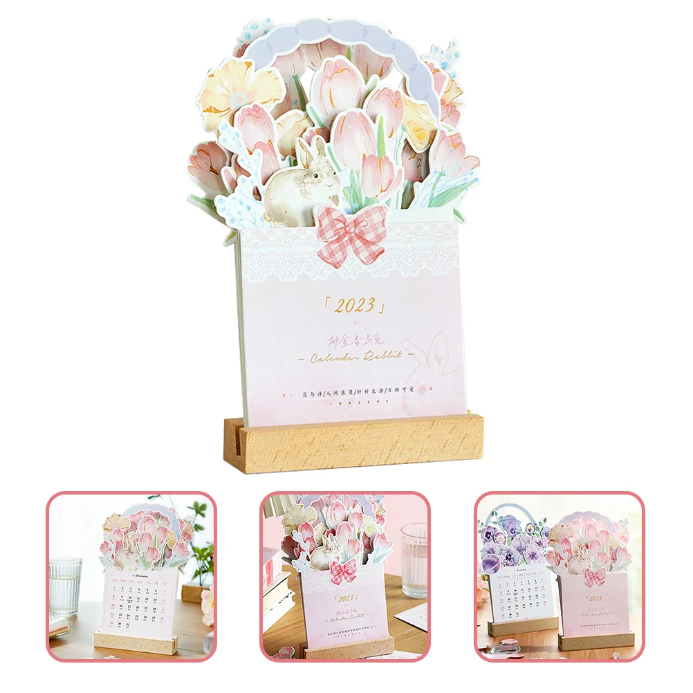 

Calendar Year Standing New Desk Floral Paper Desktop Planner Students Schedule Insertwooden Lunar Chinese Tabletop 2023