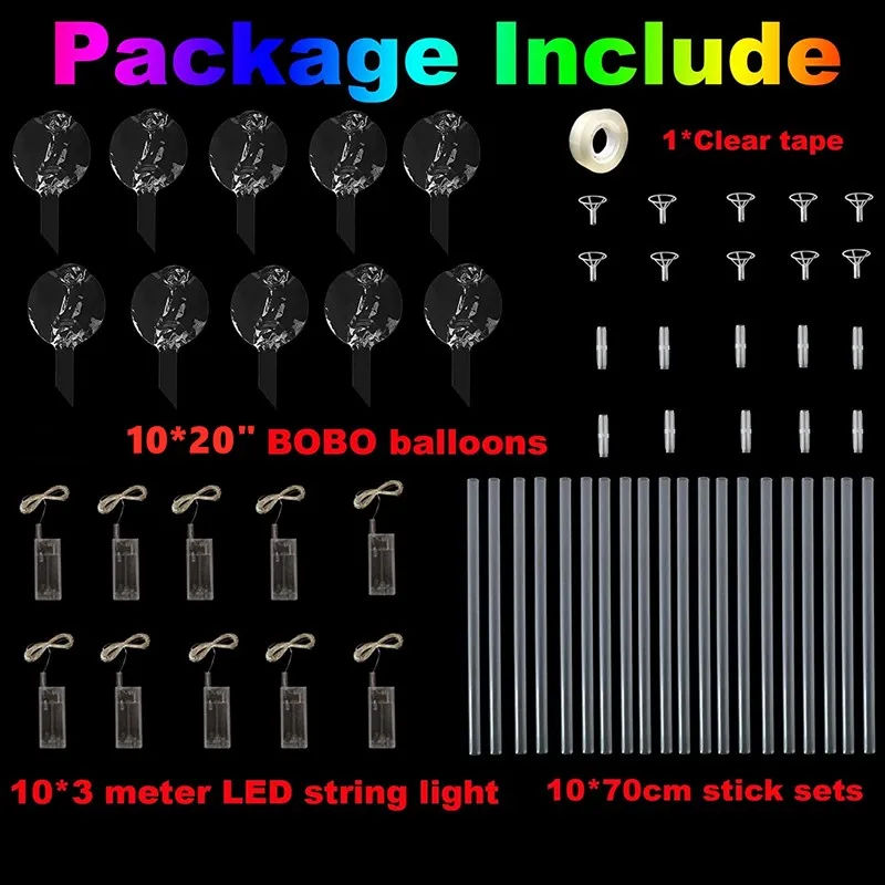 10Pcs ​LED Light Up Bobo 20Inch Clear Helium Balloon With Stick for Halloween Christmas Wedding Birthday Party Decoration Globos images - 6