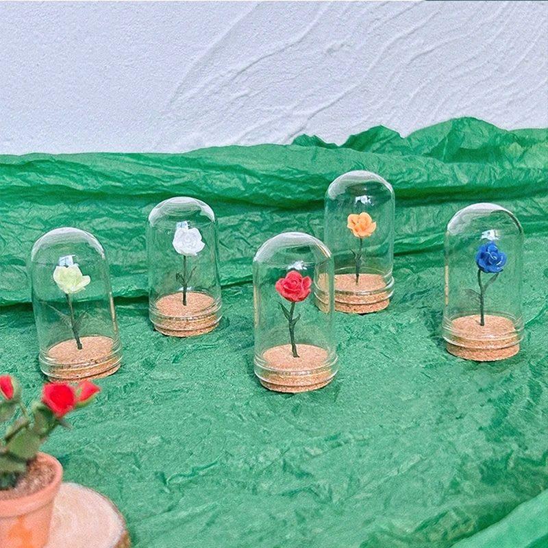 

1 шт. миниатюрный кукольный домик с цветком розы, стеклянное покрытие, украшения, маленькая модель розы принца, Настольная декоративная игрушка для дома