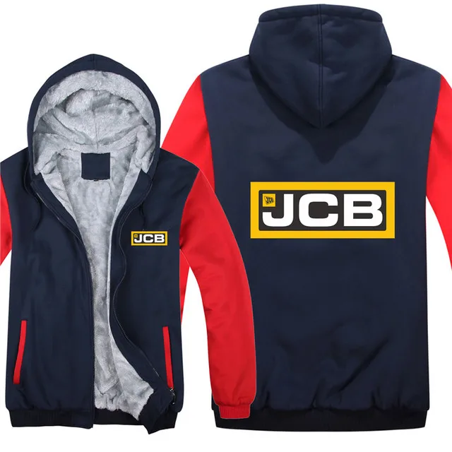 

New Winter Men’s Fashion JCB Logo Hoodie Jacket Thicken Casual Male Warm Fleeece Harajuku Hoody Coats