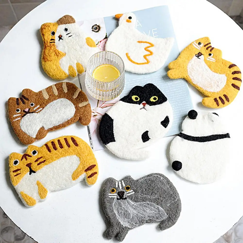 

Cute Cartoon Coaster Super Soft Felt Animal Modeling Table Pad Decorative Cup Mat for Home Kitchen Accessories