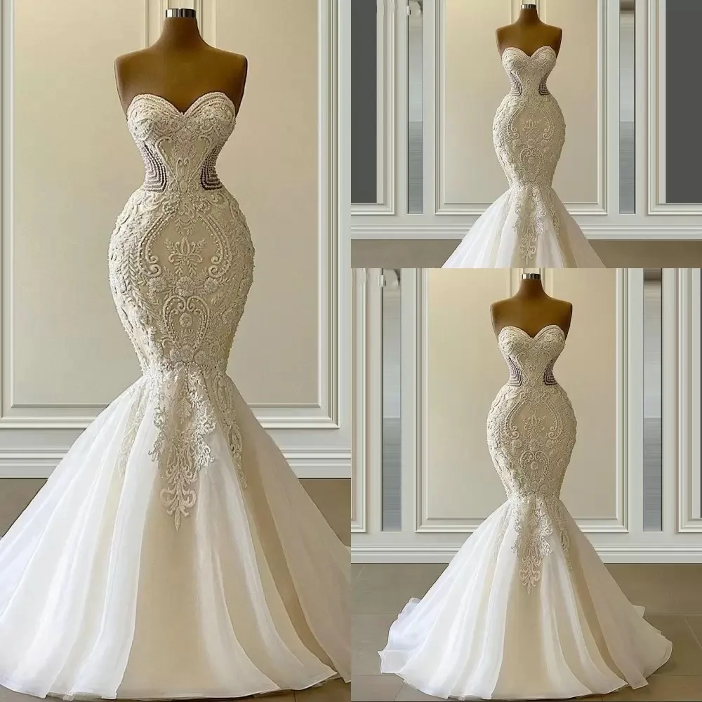 Купи Sexy Vestido De Novia Mermaid Wedding Dresses Formal Sweetheart Embroidery Lace Appliques Crystal Beads Bridal Gowns за 12,699 рублей в магазине AliExpress