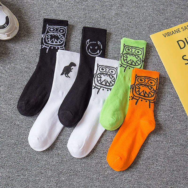 3 Pairs/Box Streetwear Grimace Devil Dinosaur Pack Gift Stockings Cotton Harajuku Hip Hop Printed Fashion Soft Men Women Socks