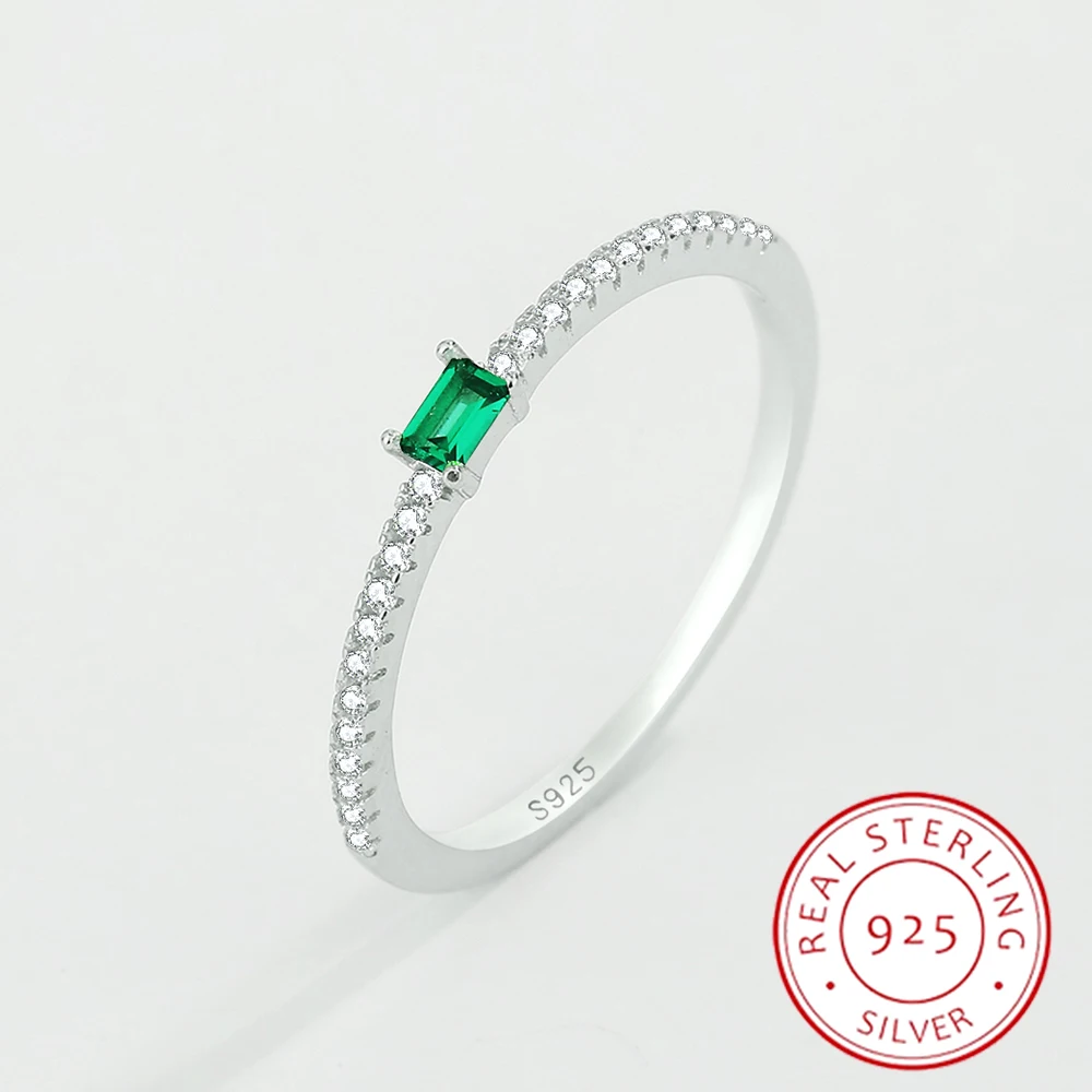 2022 NEW Classic Rectangular Emerald Ring For Women Single Row Of Diamonds Genuine Sterling Silver Valentine's Day Gift Jewelry