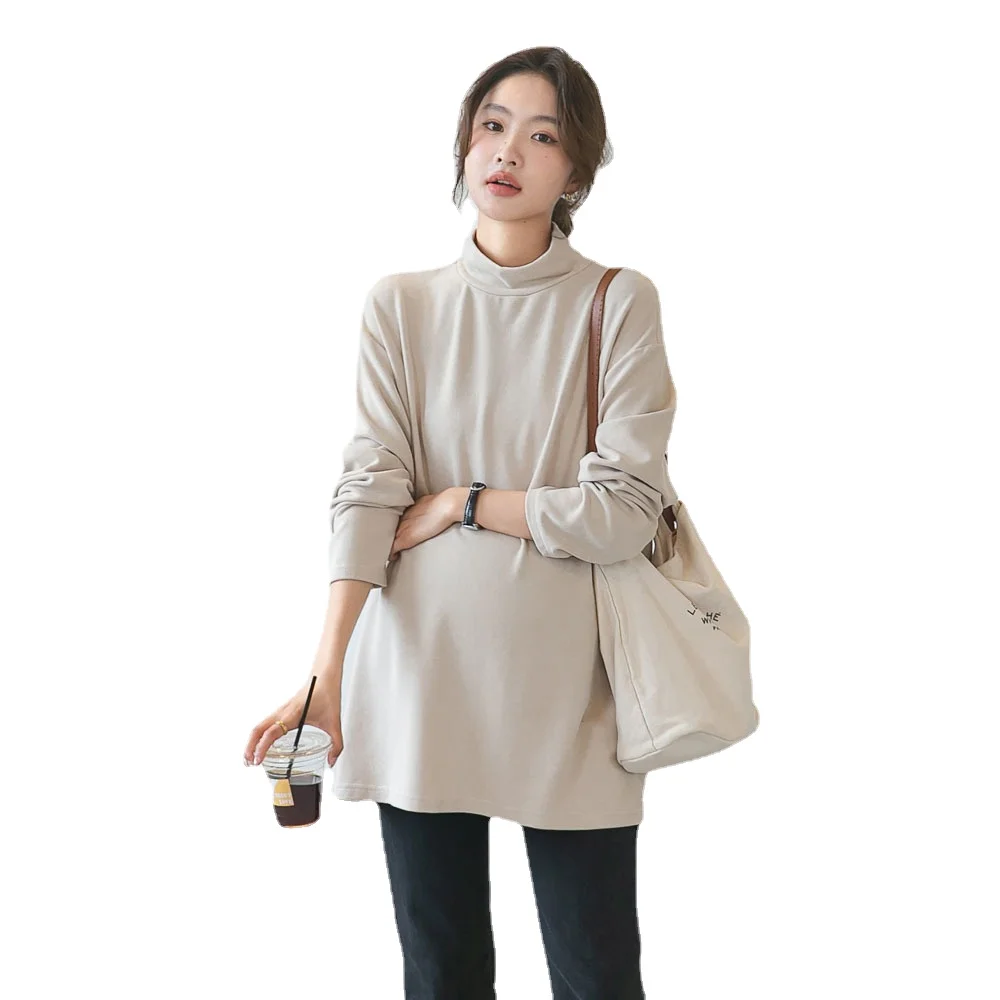 Maternity Sweatshirt Women Solid Color High Collar Maternity Long Sleeves Hooded Pregnant Women Long Sleeve Sweater