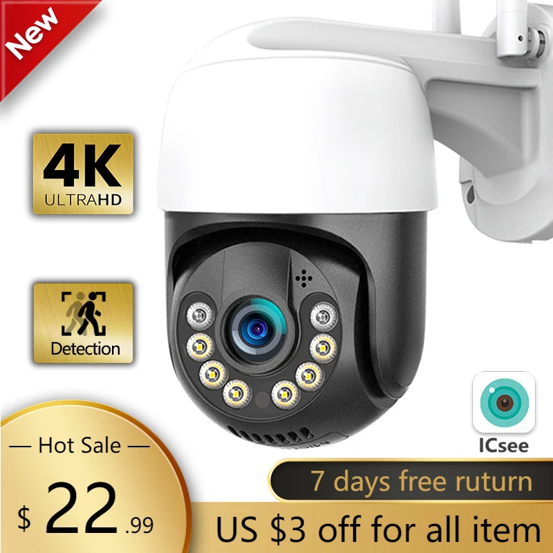 

4K 8MP IP Camera WiFi Outdoor Video Surveillance 5MP Wireless CCTV Cameras 2MP 4X Zoom PTZ Cam Support Onvif Alexa NVR ICsee