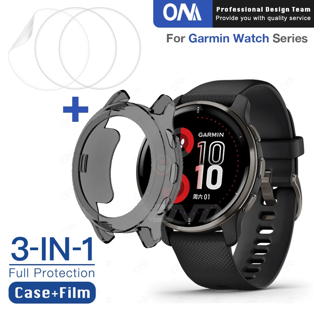 

3-in-1 Case + Screen Protector for Garmin Venu Swim 2 2S SQ Plus Vivoactive 4 4S Smart Watch Protective film Cover Not glass