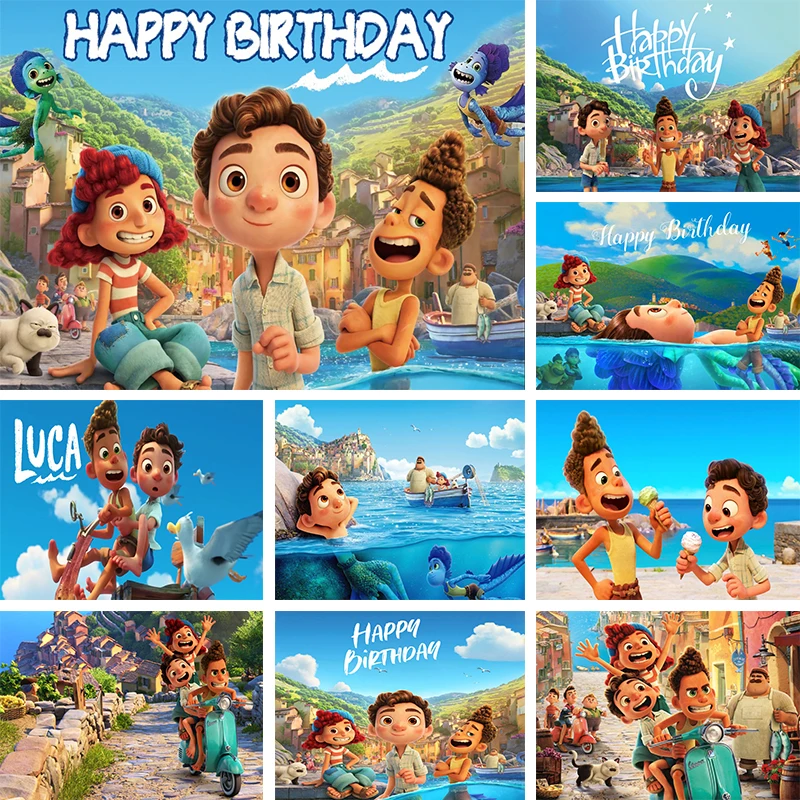 

Disney Luca Happy Birthday Backdrop For Baby Shower Kids Summer Italian Coast Custom Photography Background Party Decor Banner