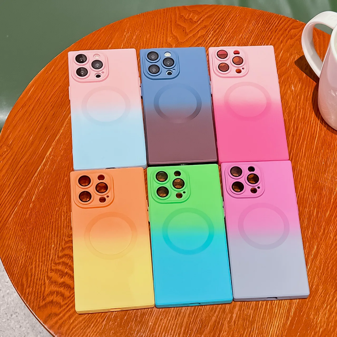 

Suitable for iPhone 14 ProMax phone case gradient square magnetic suction case Apple 13 lens film integrated protective case