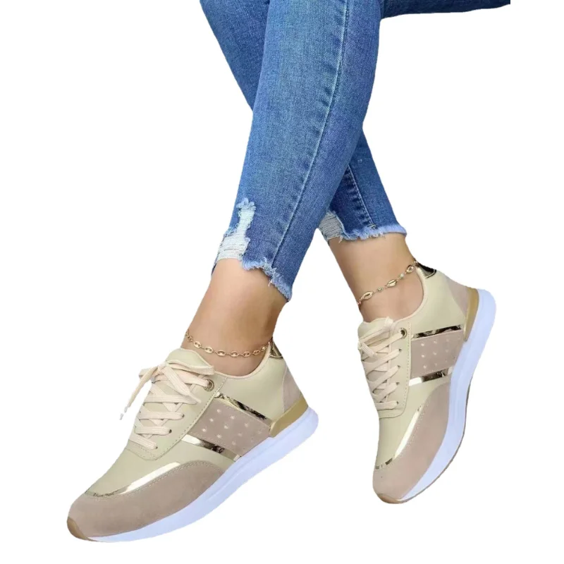 Sneakers Platform Shoes2023 Women  Leather Patchwork Casual Sport Shoes Ladies Outdoor Running Vulcanized Shoes Zapatillas Mujer