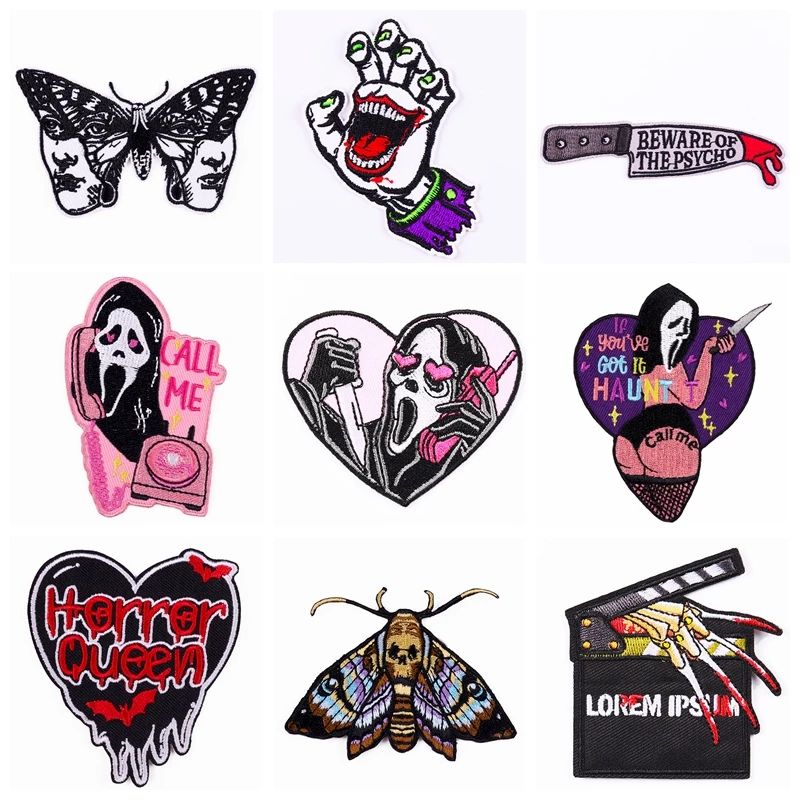 

10pcs/lot Horror Patch Embroidered Patches On Clothes Stripes Punk Iron On Patch For Clothing Thermoadhesive Patches On Backpack