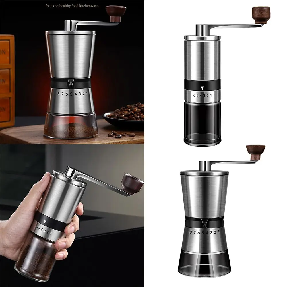 

Grinder Wooden Knot with Ceramic Burrs Manual Coffee Grinder Stainless Steel 6/8 Gears Adjustable Coffee Bean Mill