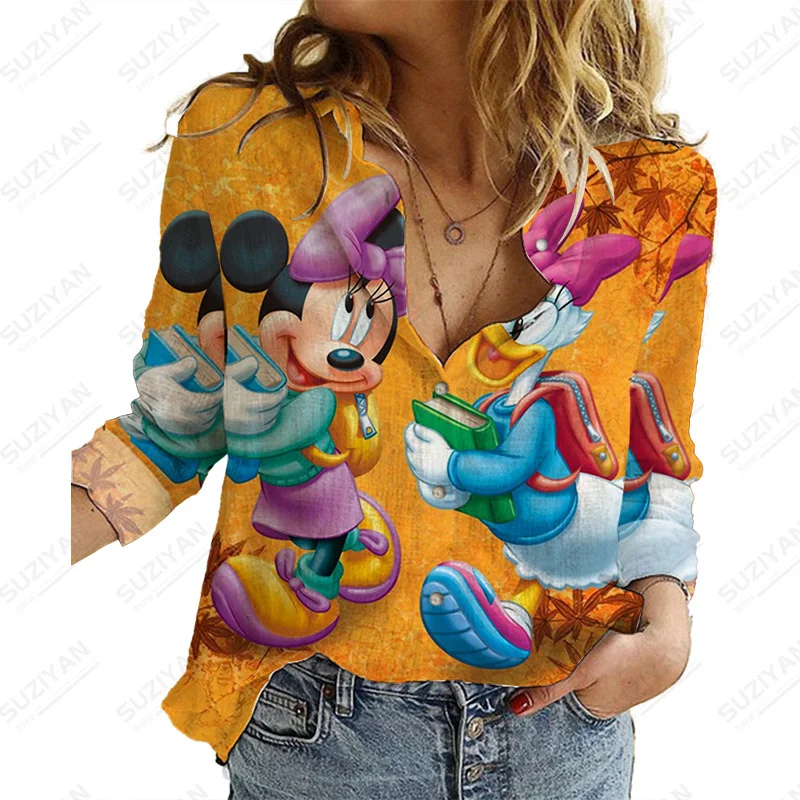 

Women'S Fashion Printed Tops Disney Loose Shirt Button Elegant Shirt Women Fashion Temperament Spring And Autumn Long Sleeve