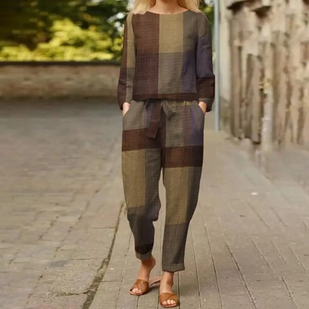 

O Neck Easy to Match Deep Crotch Round Neck Blouse Pants Set Female Clothes