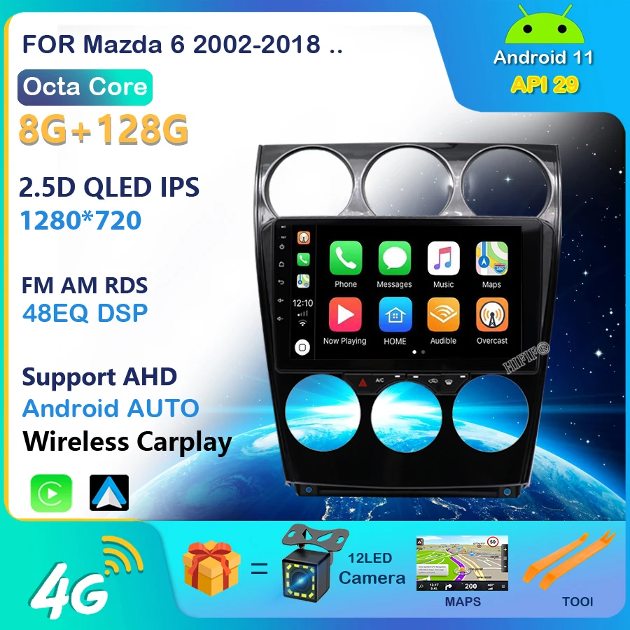 9 дюймов IPS 2din Android 11 автомобильный мультимедийный Dvd-радио плеер для Mazda 6 2004-2014