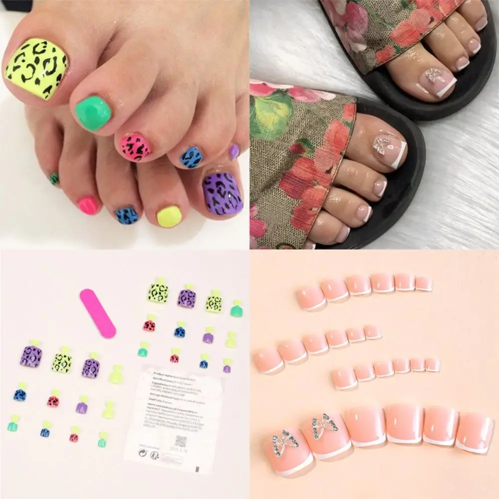 

Girls Toe Nails Square Foot Nails Tips French Short Full Cover Fake Toenails