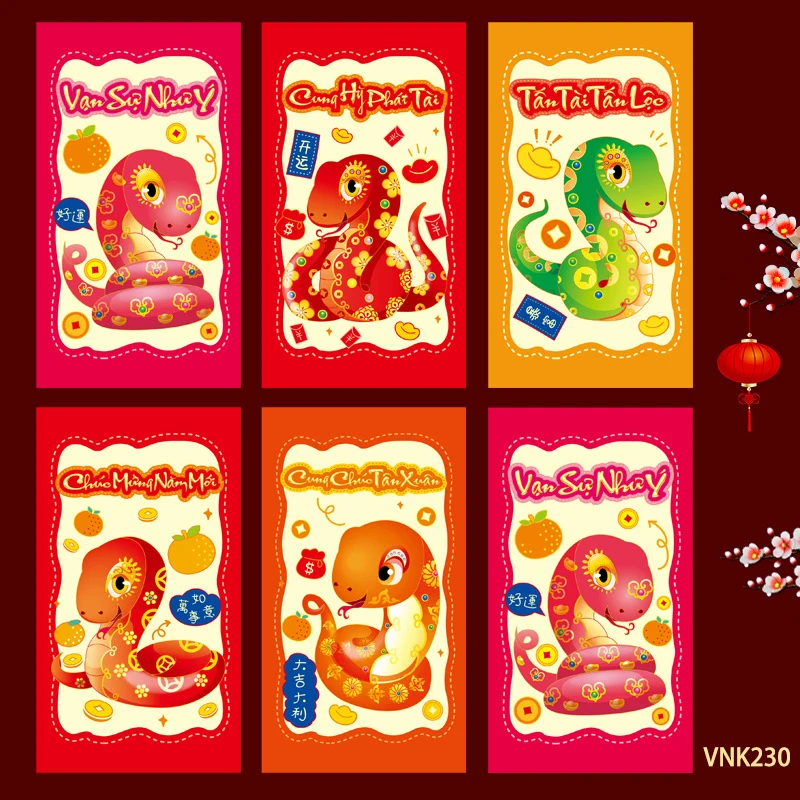 6Pcs Creative Vietnamese Red Envelopes 2025 New Year Pocket Money Packing Bag Hongbao Spring Festival Packets Decoration